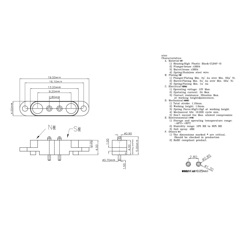 2P 3P 4P 5P 7P 8Pin DC Magnetic Pogo Pin Connector Pogopin Male Female 2A Waterproof High Current Spring Loaded Power Socket