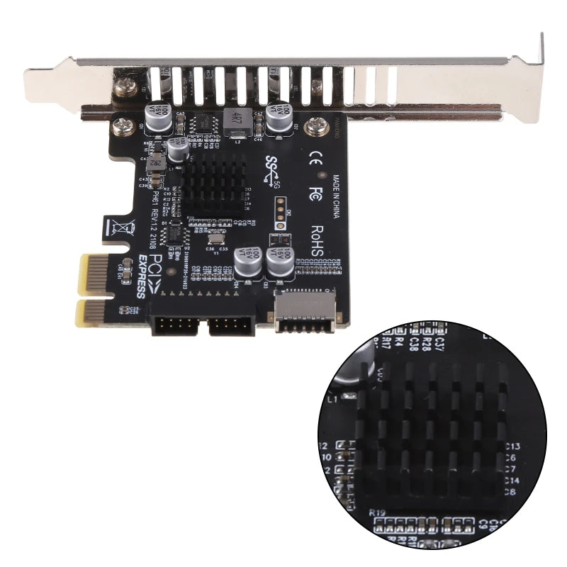 PCI-E to USB 3.0 Expansion Card 5Gpbs Type E PCI Express Card 19/20 Pin Header for Type C Front Panel Mount Adapter
