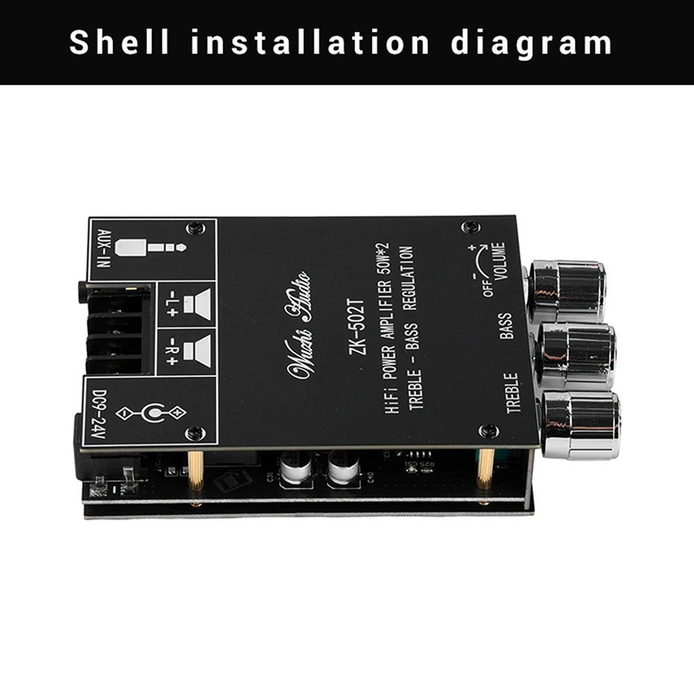 ZK-502T Dual Channel Stereo Power Amplifier Module TPA3116D2 Chip 50Wx2 Bluetooth 5.0 AUX Input DC9-24V High Low Bass Adjustment Audio AMP Board for Speaker DIY