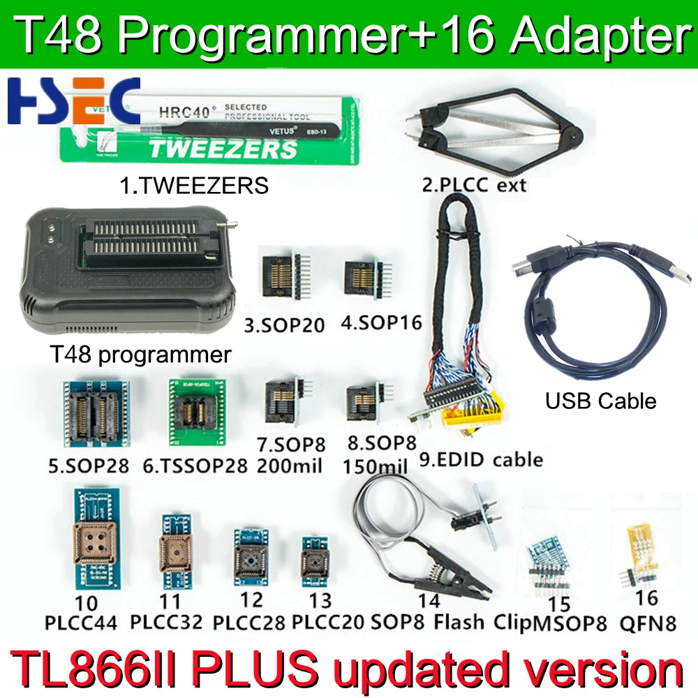 XGecu T48 Programmer [TL866-3G] TL866II Plus upvertionfor SPI/Nor/NAND FlashTSOP/SOP//EMMC BGA153/162/169/100/221 adapter socket