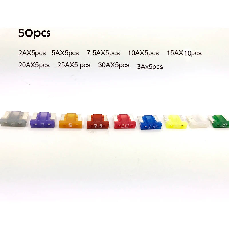 Micro Blade Fuses 50pc Assortment Pack - Car Auto Electrical Replacement Fuse