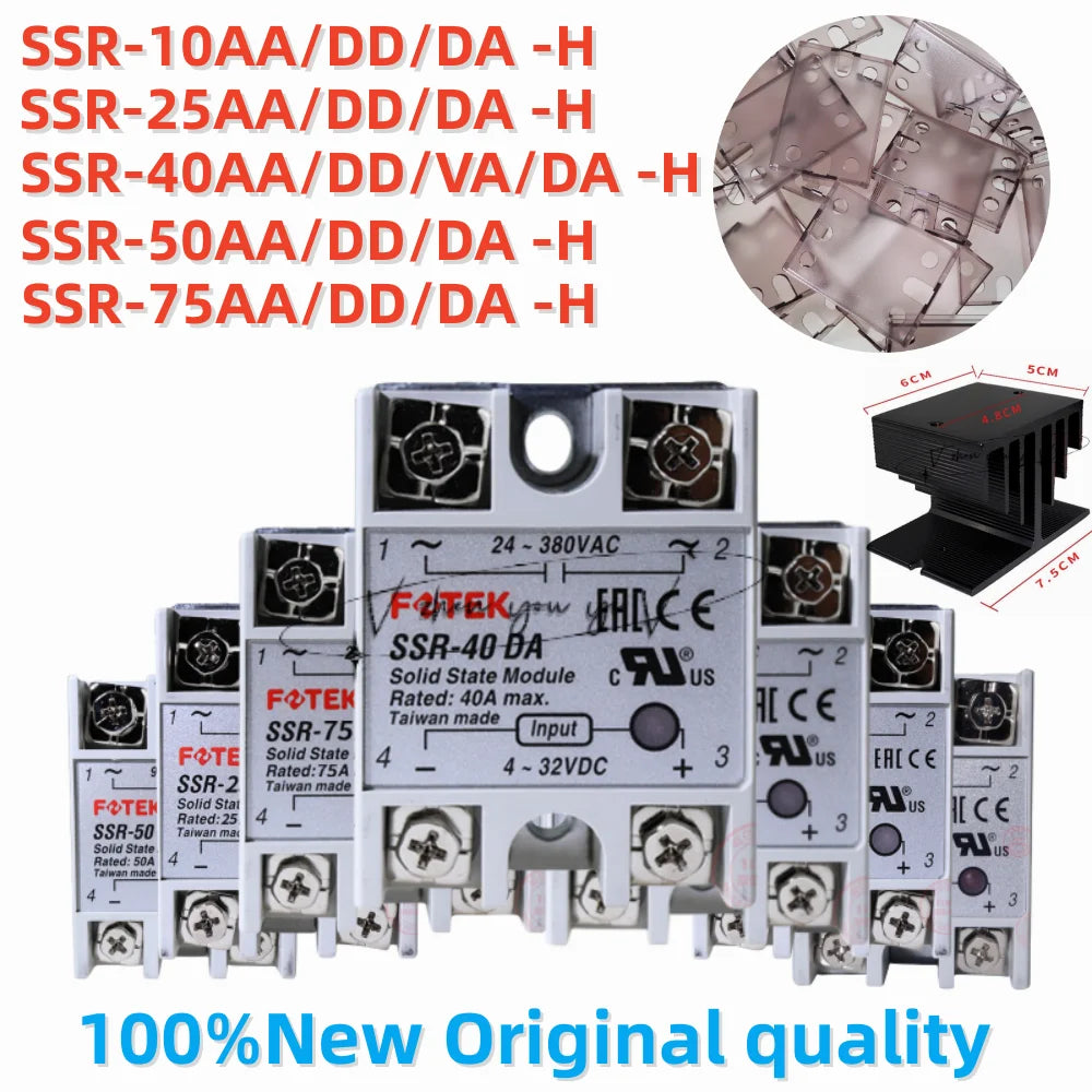 100%New Original For FOTEK single-phase solid-state relay SSR-40AA /10DD/40VA/20DA SSR 10/20/40/50/75 AA/DD/VA/DA HS-50H ES-50K