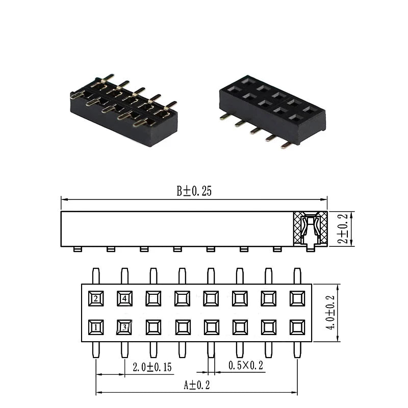 10pcs 2.0mm SMD PH4.3mm/PH2.0mm Standard/ Short Profile Double Row 2X3/5/7/9/10/12/18/24P PCB SMT Socket Gold Female Header