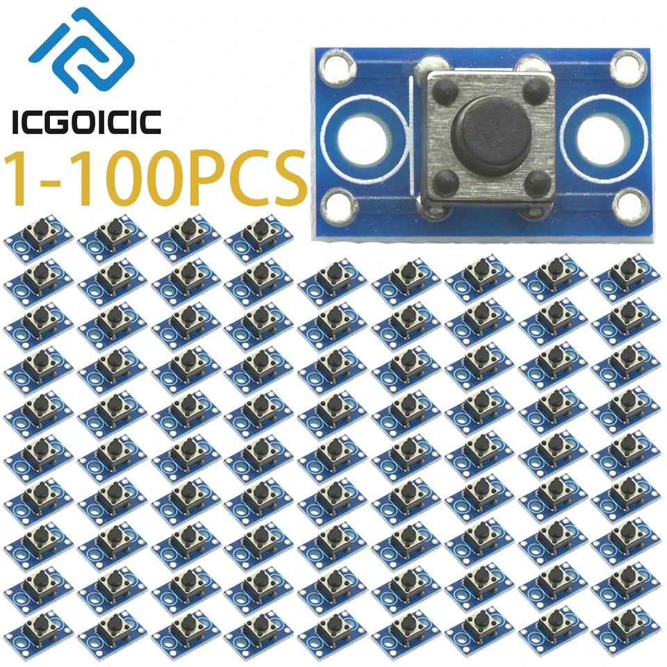 1-100PCS 6x6mm Tact Switch Module – Momentary Push Button with PCB Board for Arduino STM32 Projects
