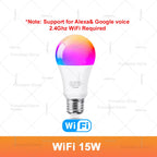 Tuya Smart LED Light Bulb E27 RGB CW 15W 20W WiFi Bluetooth Led Lamp Home Decor Lighting 220V 110V For Alexa Amazon Google Voice