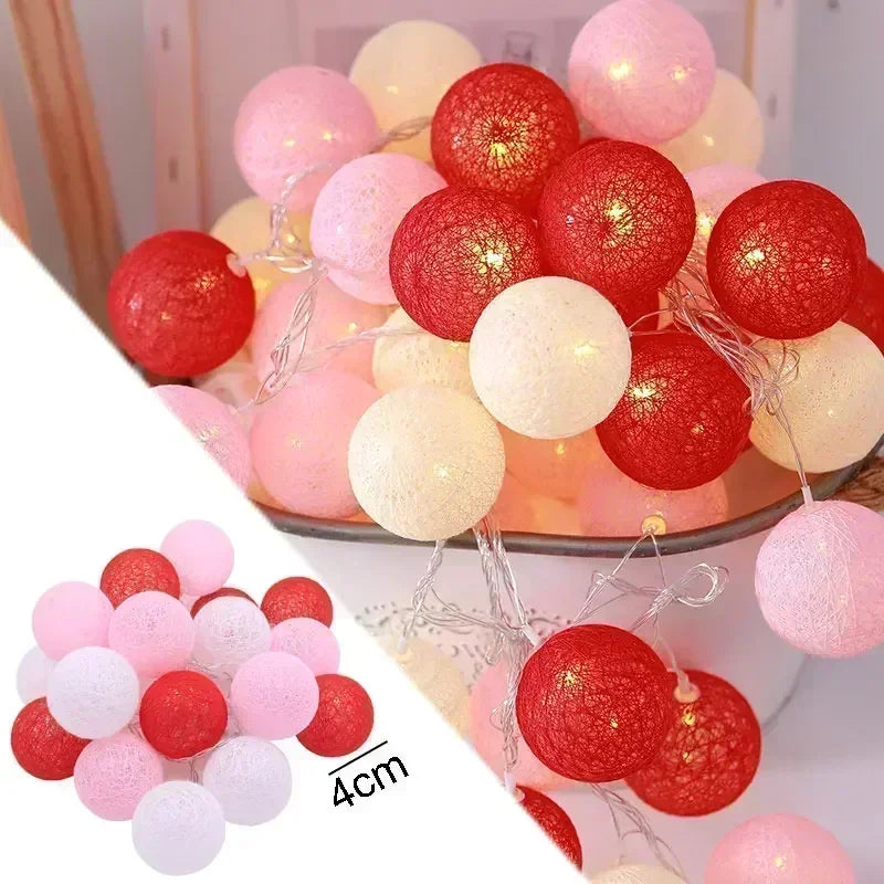 20LED Cotton Balls String Lights Waterproof Fairy Garland Lamp Outdoor Garden Patio Wedding Christmas Home Decoration Soft Warm