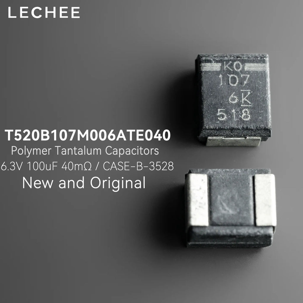 10PCS/Set T520B107M006ATE040 6.3V 100uF 40mOhm Polymer Tantalum Capacitors Low ESR SMD Case-B 3528 for Electronics