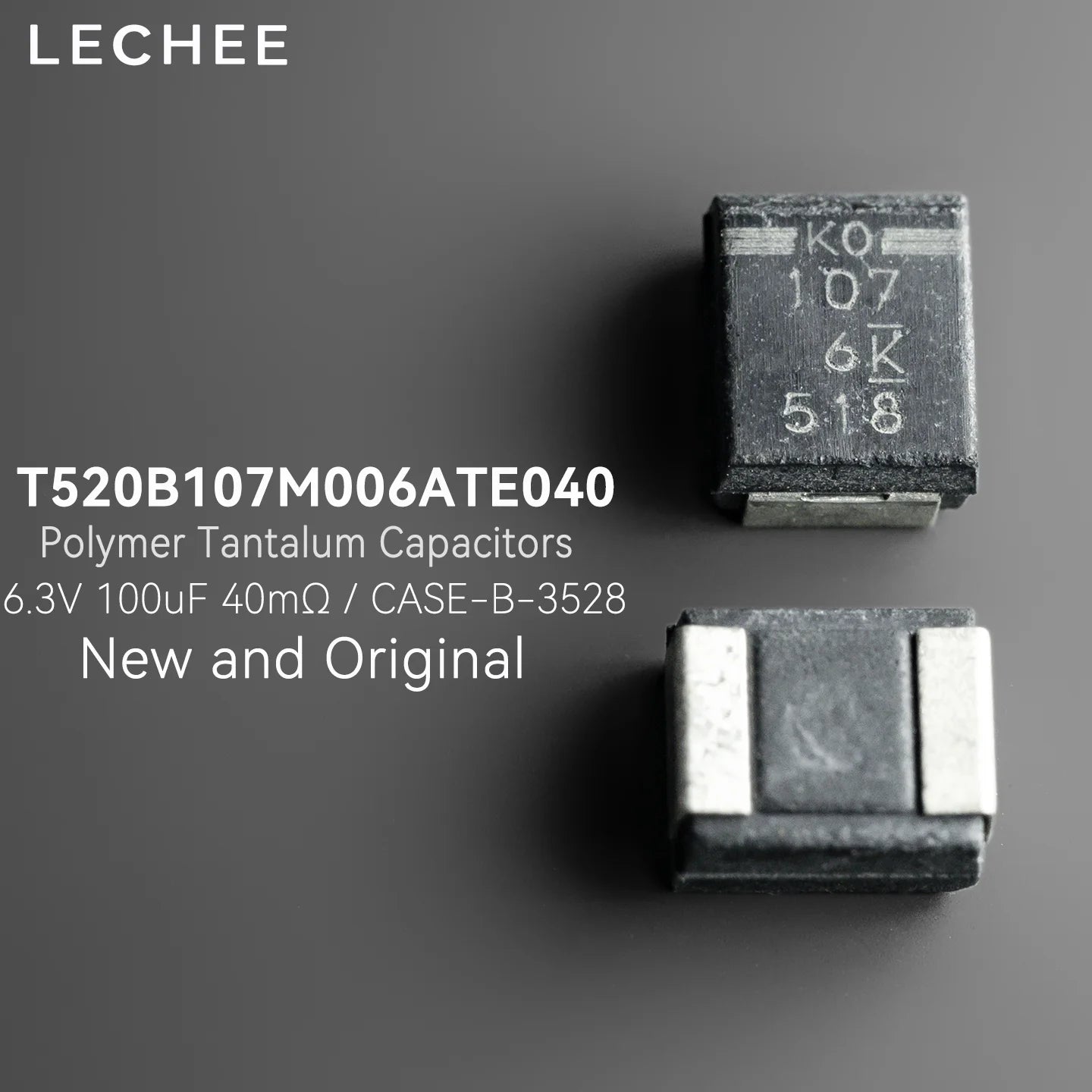 10PCS/Set T520B107M006ATE040 6.3V 100uF 40mOhm Polymer Tantalum Capacitors Low ESR SMD Case-B 3528 for Electronics