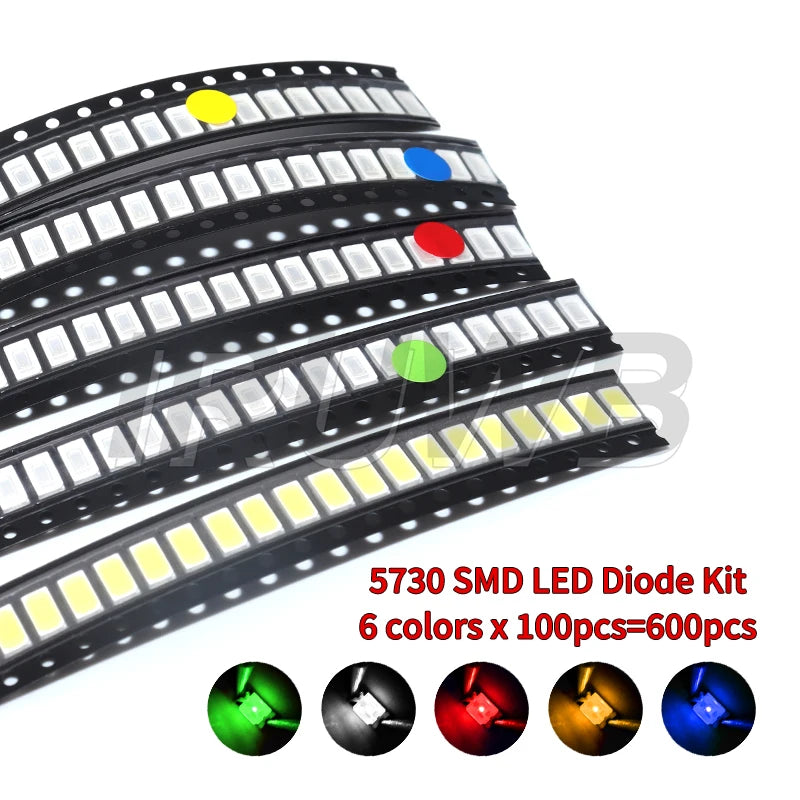 5050 5730 1210 1206 0805 0603 0402 SMD LED Diode Kit Red Green Blue White Yellow Orange 600pcs=6colors x 100pcs
