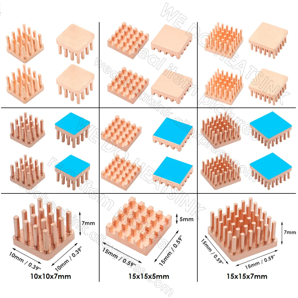WE DO HEATSINK 10x10xmm 15x15x5mm 15x15x7mm Without or With Thermal Pad Square Pure Copper Heat Sink