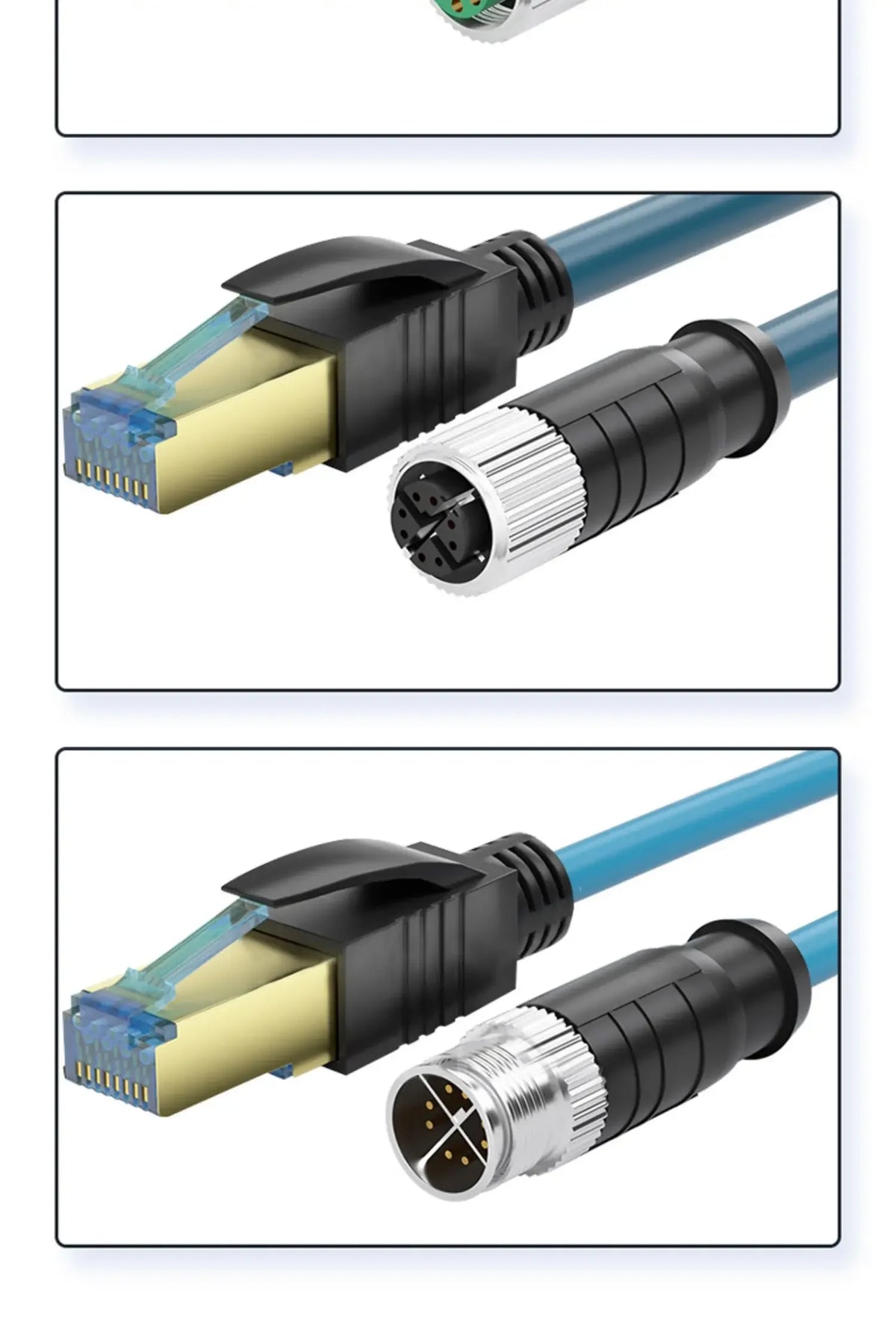 Waterproof M12 to RJ45 Network Line ip67 CAT7/CAT6A RJ45 to 4Pin 8Pin A/D/X Type Encoded Connector Cable Double Shielded Wire
