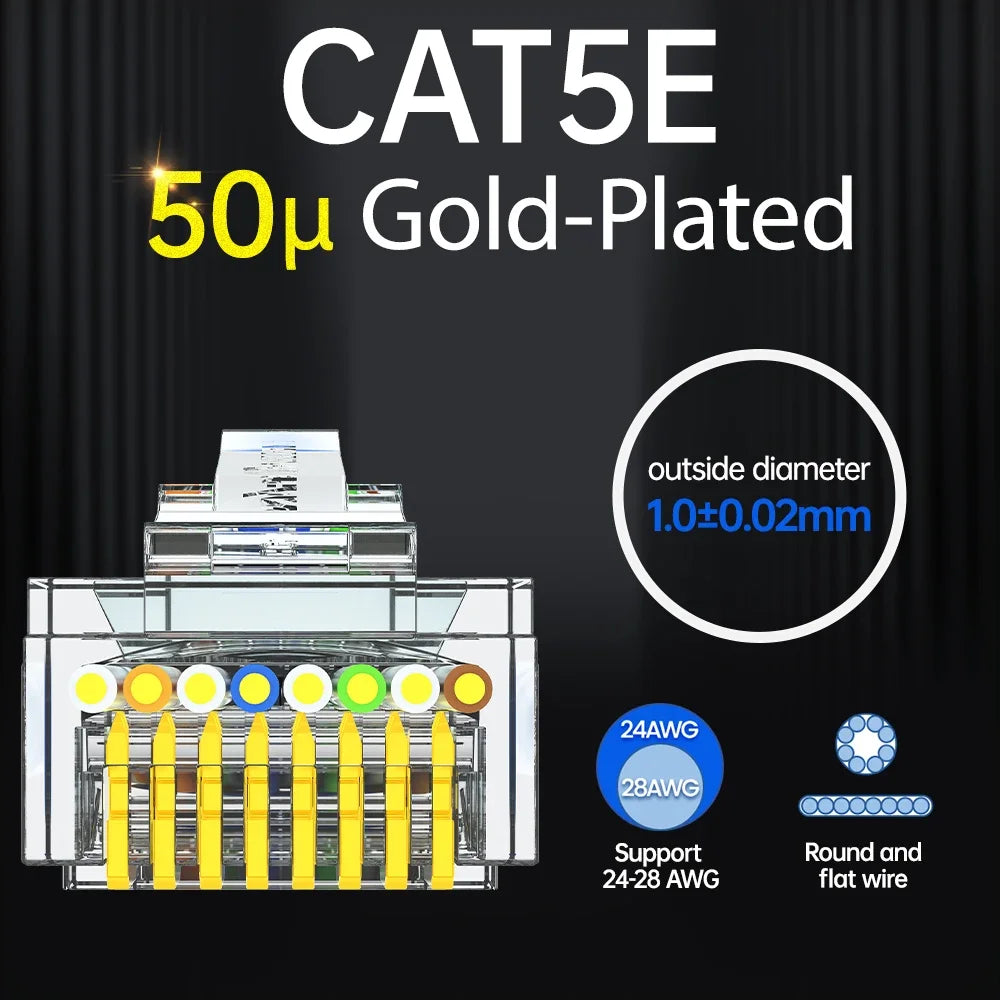 AMPCOM Pass Through STP RJ45 Connectors, CAT6 CAT5E Shielded 3/50μ Gold-Plated 8P8C Modular Plugs Crimp End for Ethernet Cable