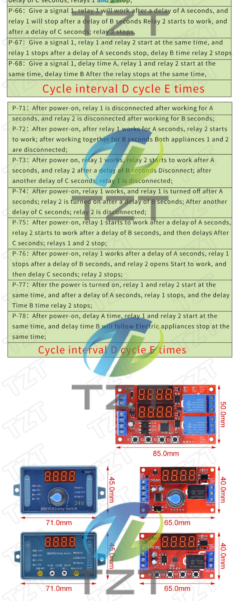 DC 5V 12V 24V 10A Adjustable Time Delay Relay Module 32 Modes LED Digital Timming Trigger Timer Control Switch Pulse Cycle