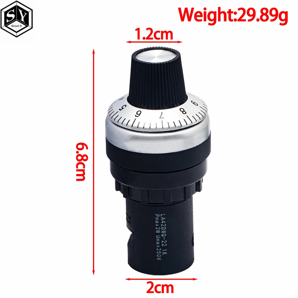 LA42DWQ-22-Pro 1K 2K 5K 10K 20K 50K 100k 200k 500K  22mm Diameter Pots Rotary Potentiometer Resistance Switch for arduino