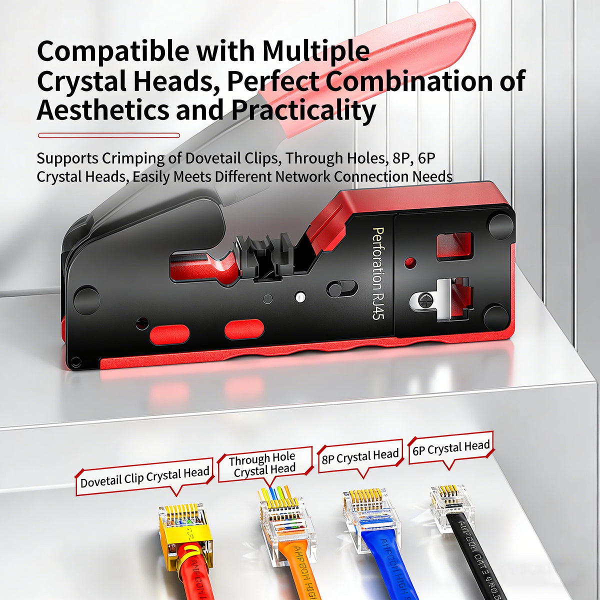 Kebidumei RJ45 Crimp Tool Kit CAT7 Cat6 Cat5 Cat5e 8P6P Crimping Tool Connector Wire Stripping All-in-1 Cable Crimper with Blade