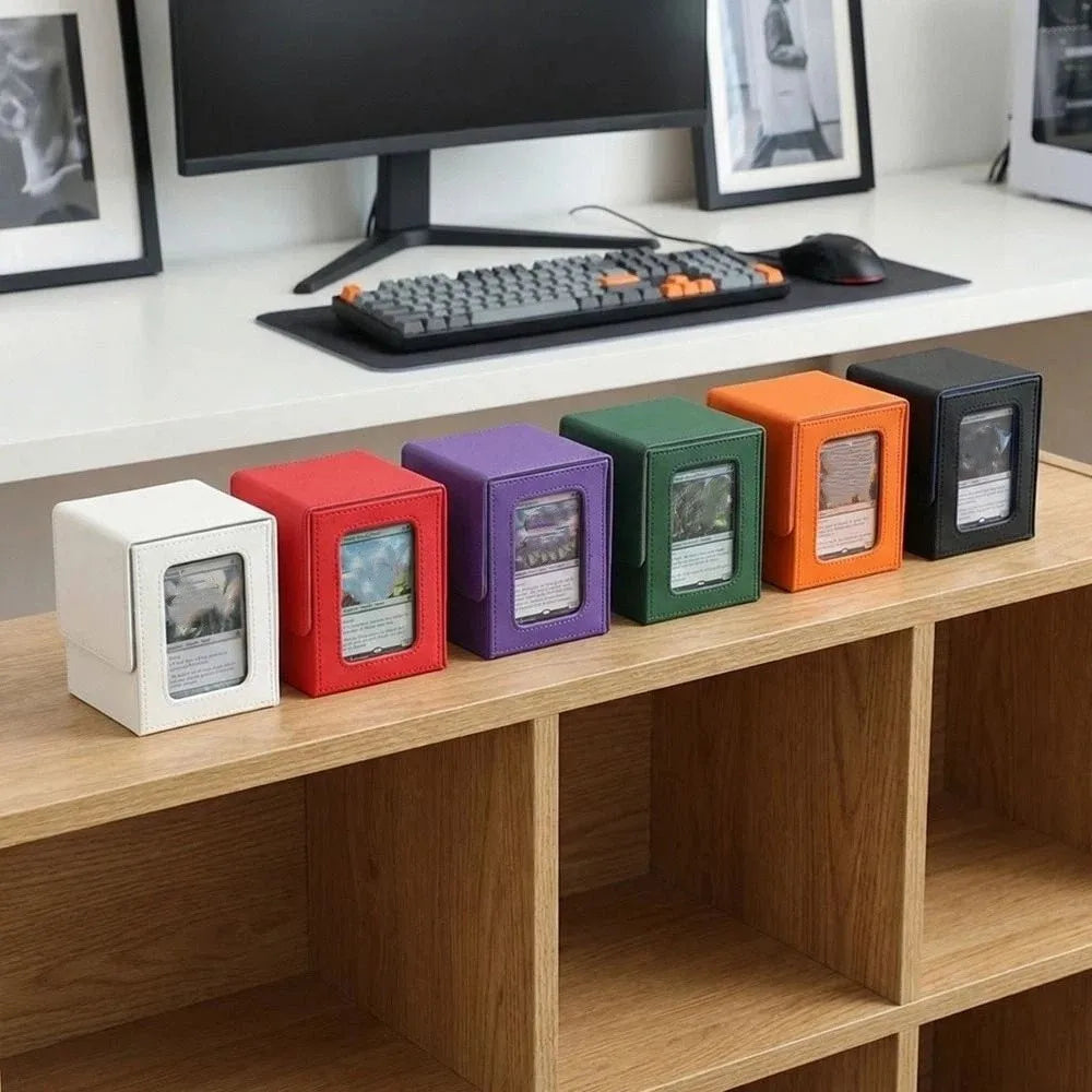 PU Window Collection Box Magnetic Closure Stain-resistant Trading Card Storage Box Moisture-proof with Lid Card Deck Box
