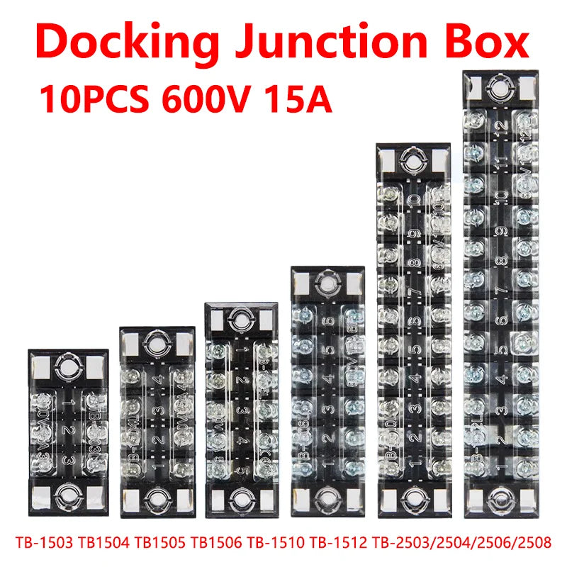 10PCS Dual Row Strip Screw Terminal Block Fixed Wiring Board Wire Connector TB-1503/TB-1506 15A TB-2503/TB2506 600V 15A