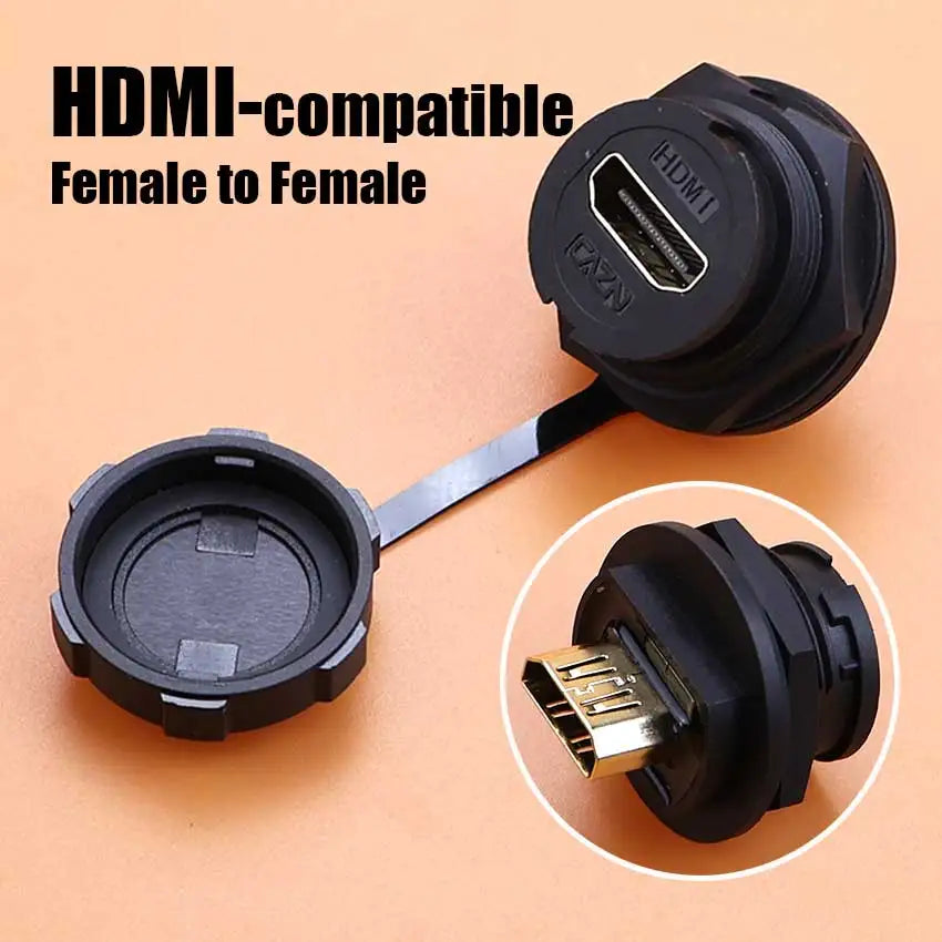 D Type Waterproof Chassis Connector USB Micro Type-C HDMI-compatible Female Converter Socket Panel Mount DIY Jack W/ Dust Cover
