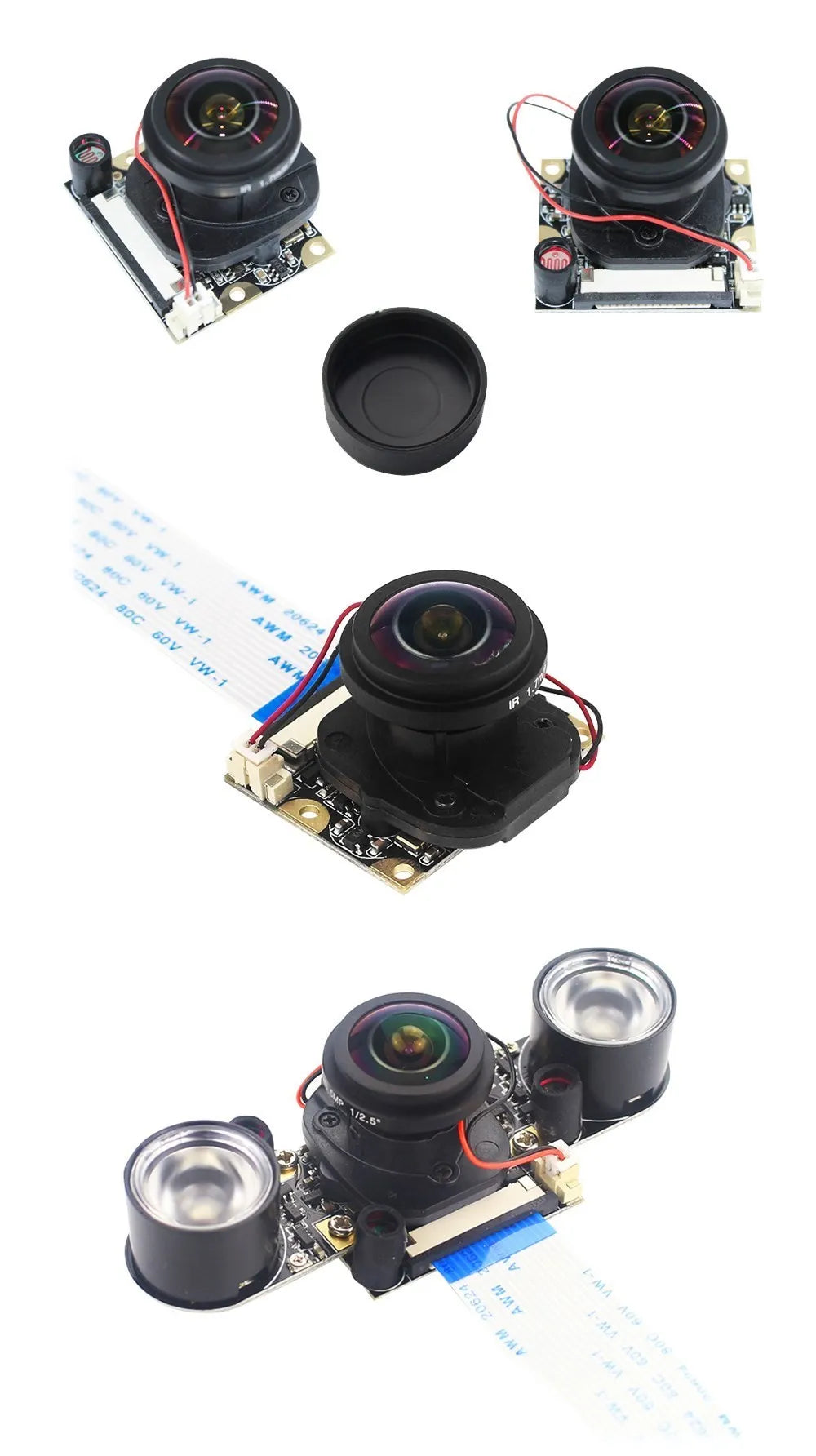Raspberry Pi 5MP Camera OV5647 1080P Optional Wide Angle Night Vision IR-CUT Fisheye Webcam for Raspberry Pi 4 Model B 3B Plus