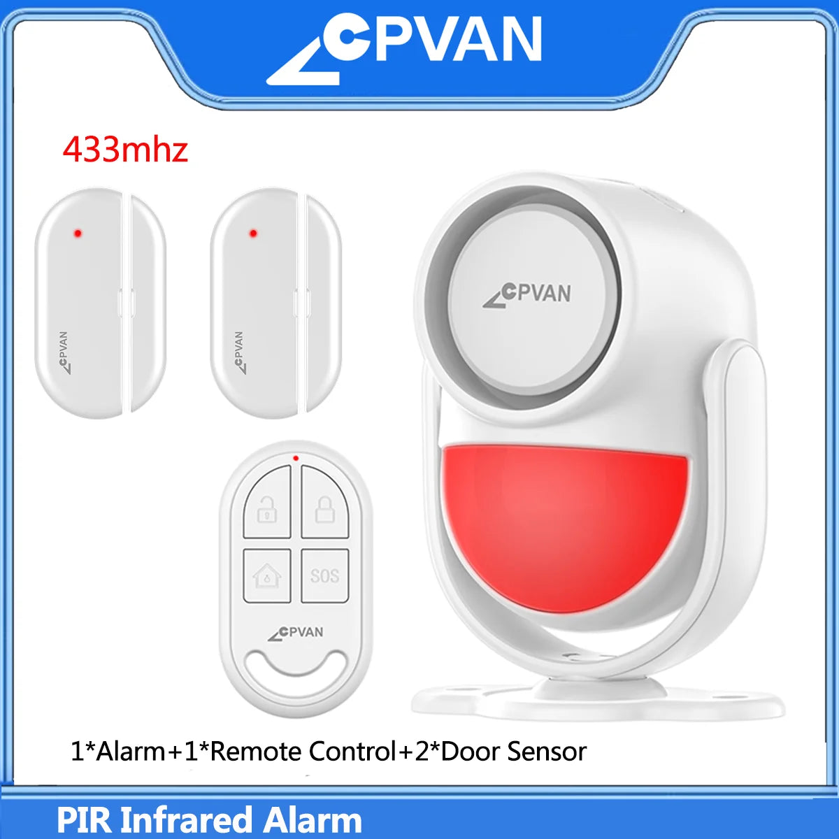 CPVAN PIR Infrared Motion Detector Alarm 120 high decibel Home burglar Alarm Motion Sensor with remote control and Door Sensor