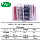 100/200PCS Rectifier Diode Schottky Diode Kit 1N4007 1N4148 1N5408 1N5819 1N5822 1N4001 1N4004 1N5404 FR107 FR207 Fast Switching