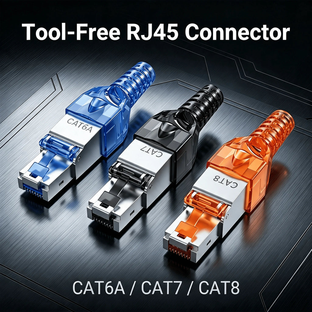 SUMMITEK CAT8 Cat7 CAT6A Tool-Free Connector RJ45 Termination Plug SFTP Zinc Alloy Shielded for Ethernet Cables POE