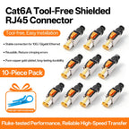 BYXGD CAT6A Tool‑Free Shielded RJ45 Connector 10Gbps 500MHz Reusable STP Ethernet Plug No Crimp Tool for 22‑26AWG Network Cable