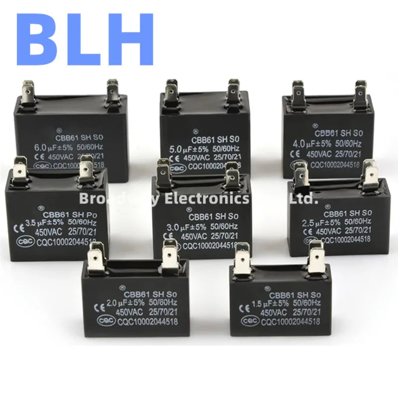 CBB61 Air Conditioning External Unit Capacitor Fan Starting Capacitor 450VAC 450V 0.8UF 1UF 1.2UF 1.5UF 1.8UF 2UF 2.5UF 3UF