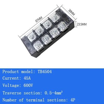 TB15A 25A 45A Copper Wiring Terminal Block 3/4/5/6/8/10/12 Position Electrical Connector Board Current Terminal Strip
