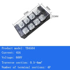 TB15A 25A 45A Copper Wiring Terminal Block 3/4/5/6/8/10/12 Position Electrical Connector Board Current Terminal Strip