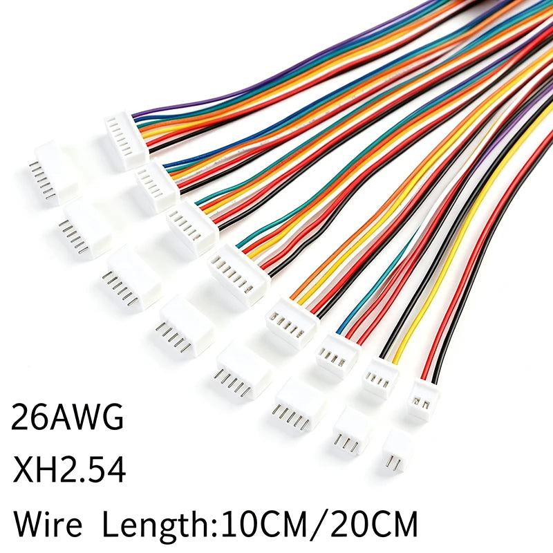 10 Sets  XH2.54 Terminal Wire  JST Male Female  2P  3P  4P  5P  6P  7P  8P  9P  10 Pin  100MM 200MM   26AWG Cable   2.54mm pitch