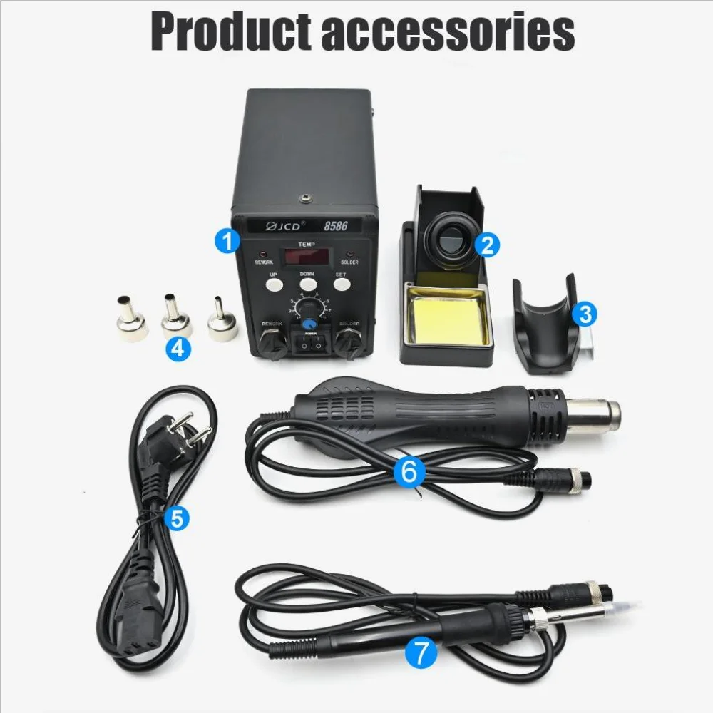 JCD 750W Soldering Station 8586 LCD Digital Display SMD Rework Hot Air Gun Soldering Iron 220V 110V ESD Welding Repair Tools