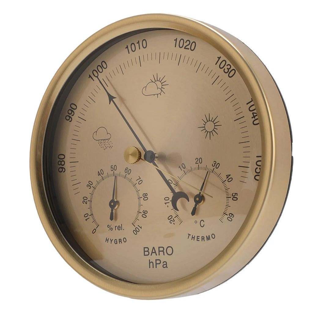 Metal 3 in 1 Barometer for Indoor and Outdoor Use Barometer Thermometer Hygrometer Household Weather Station with Round Frame
