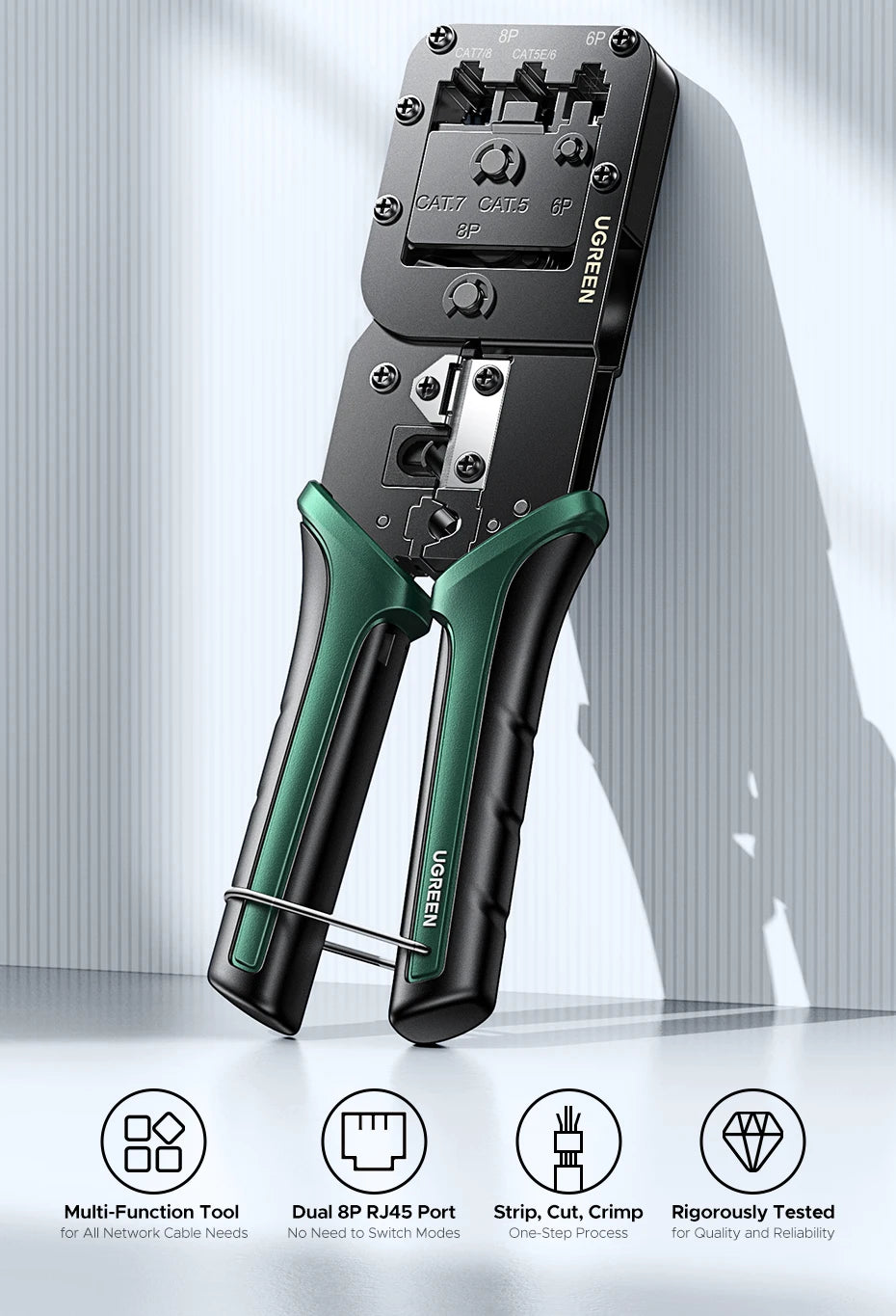 UGREEN RJ45 Crimper Tools Crimping Pliers for CAT5/6/7/8 8P/6P Ethernet Lan Cable Network Cutter Stripper Plier Multifuntion