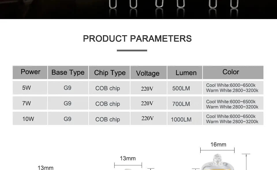 G9 LED Light Bulb 220V 5W 7W 10W COB LED Lamp Glass G9 Bulbs Replace Halogen Bulb LED Lights for Home Ceiling Lamp Chandeliers
