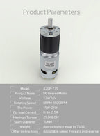42GP-775 Planetary Gear Reduced DC Motor, 12V/24V, 10mm Output Shaft All-Metal Gears Torque up to 253KG Reversible Brushed Motor