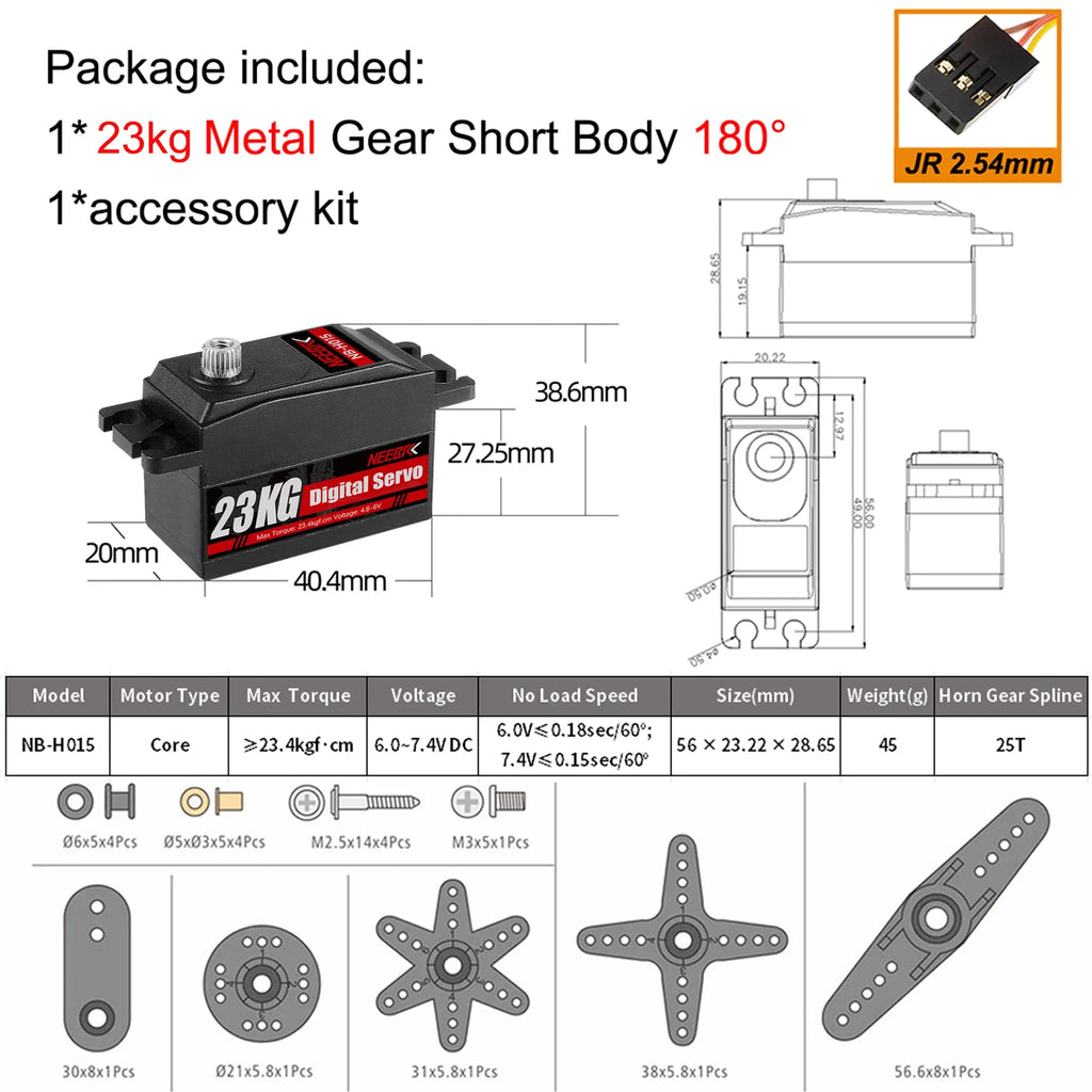 NEEBRC 23KG Low Profile Digital Servo High Torque Full Metal Gear for 1/8 1/10 RC Cars Axial Scx10 Crawler Plane Accessories