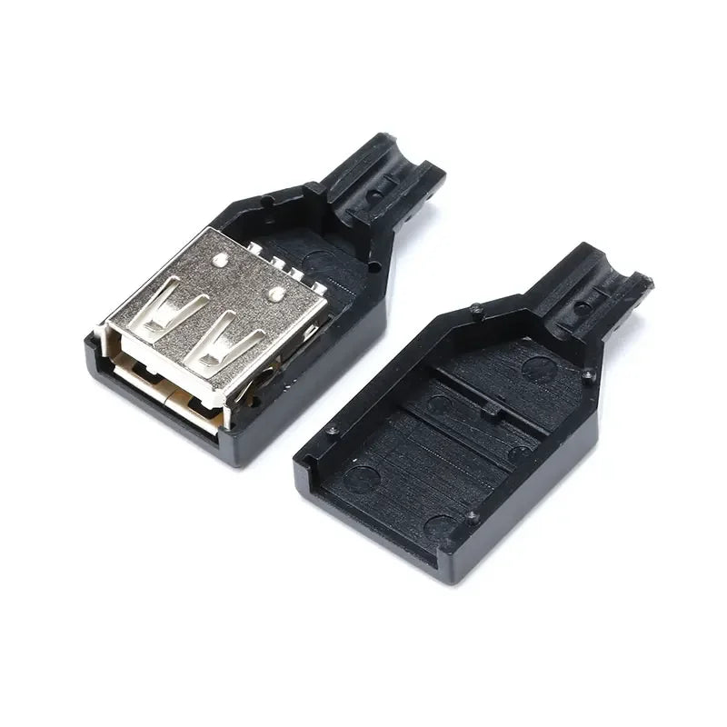 Type A Male Female USB 4 Pin Plug Socket Connector With Black Plastic Cover Type-A DIY Kits
