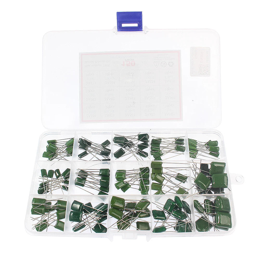 150-620PCS 100V Polyester Film Capacitor Assorted Kit 0.33nf 0.47nf 0.56nf 0.82nf 1nf 2A331J 2A471J 2A561J 2A821J 2A102J