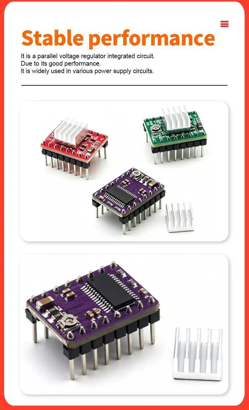 A4988 DRV8825 Stepper Motor Driver Module 16 32 Microsteps for 3D Printer CNC Reprap Heatsink IC Driver Module Expansion Board