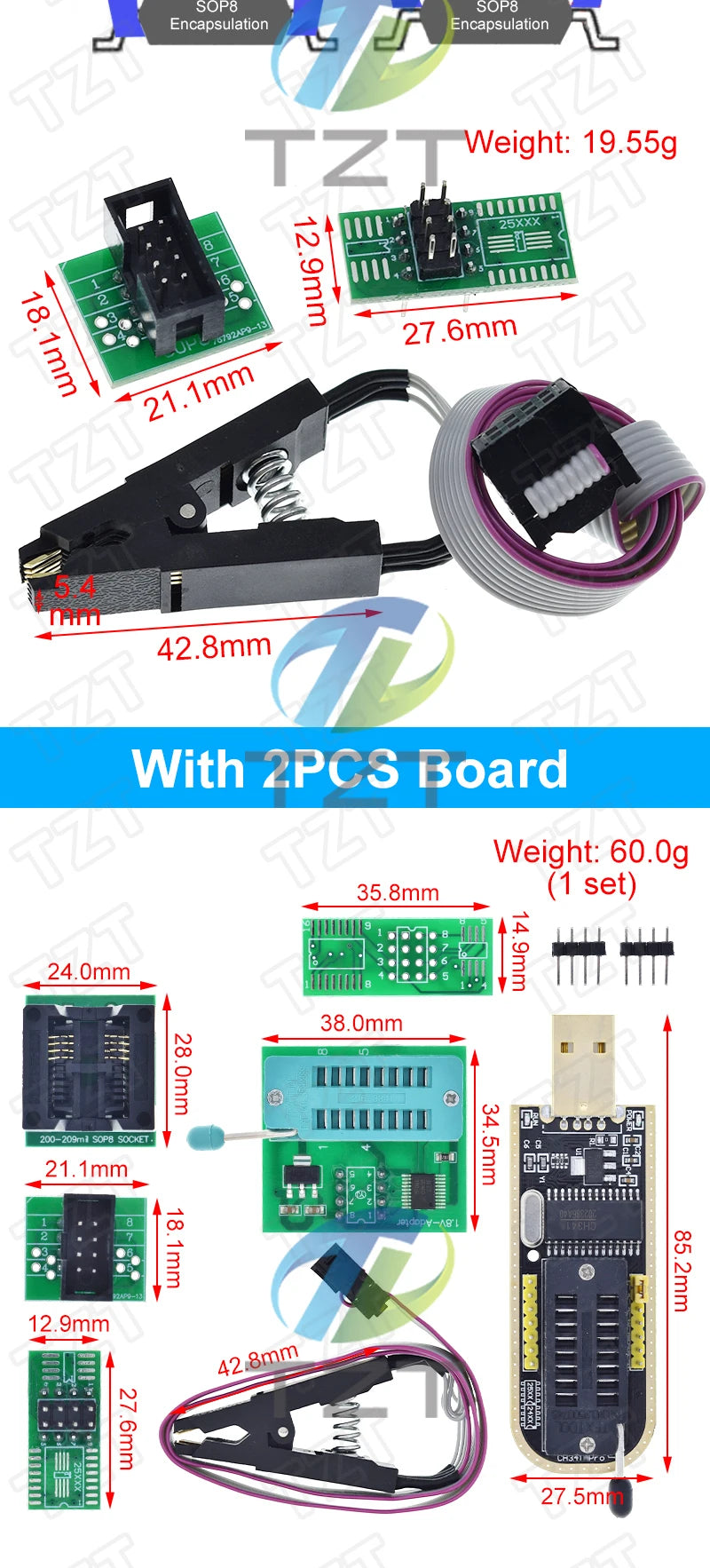 CH341B CH341 24 25 Series EEPROM Flash BIOS USB Programmer Module SOIC8 SOP8 Test Clip For EEPROM 93CXX / 25CXX / 24CXX DIY KIT