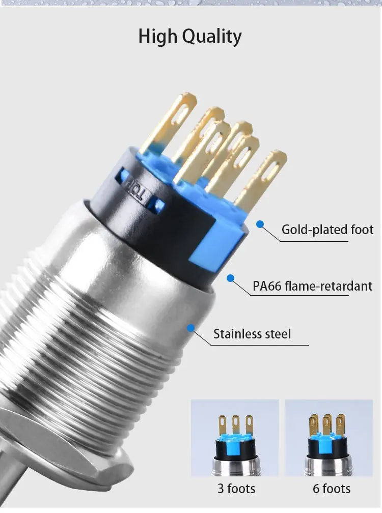 16/19/22mm metal Key rotary push button 2/3 position latching knob Switch Press Button rotary Rotate LED light rotation IP65