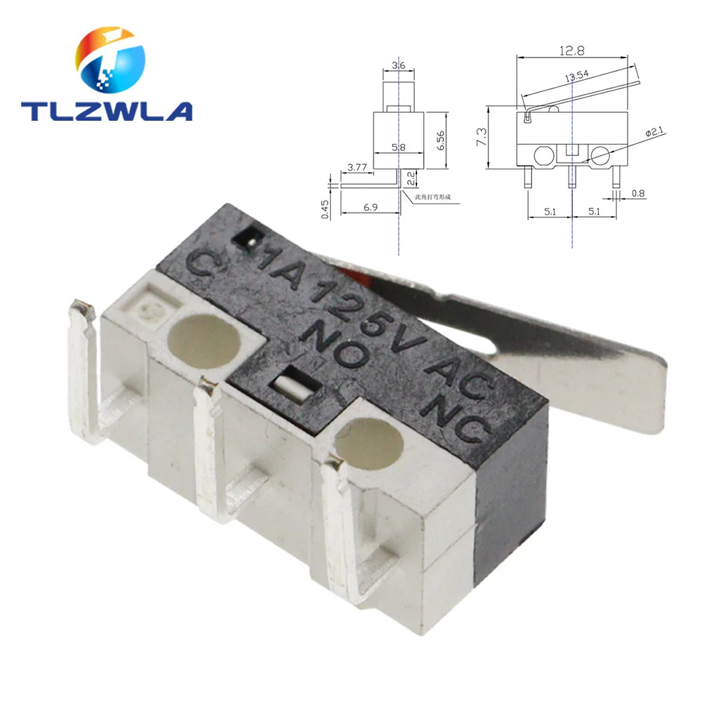 10PCS Micro Limit Switch Momentary Push Button Switch 1A 125V AC Mouse Switch 3Pins Long Handle Roller Lever Arm SPDT 12X6X6MM