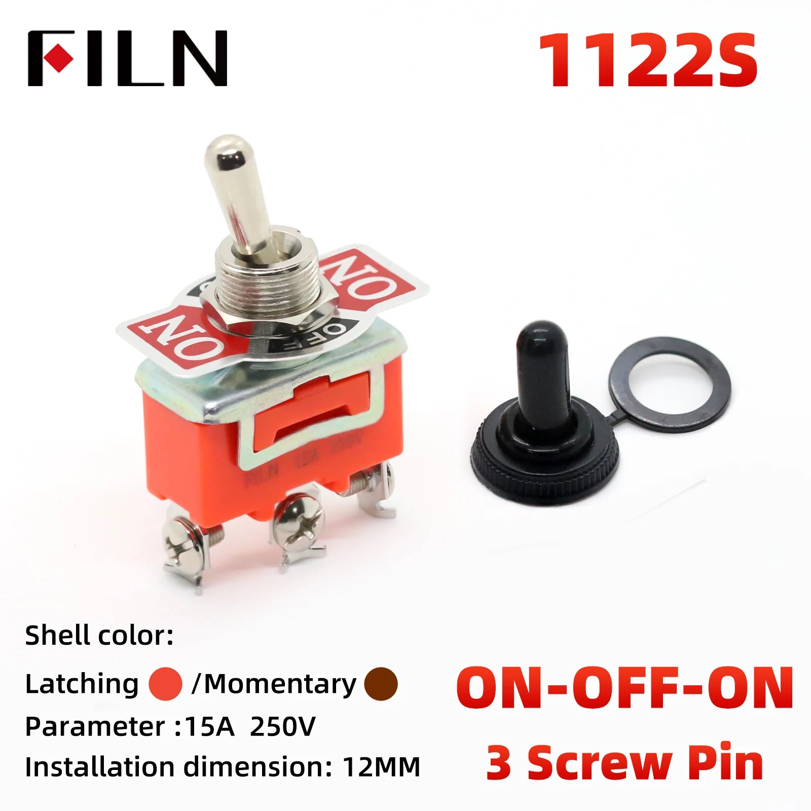 FILN 15A 250V Toggle Switches Miniature Thumb Lever on Off Electronics SPST SPDT DPDT Power Rocker Waterproof Cap