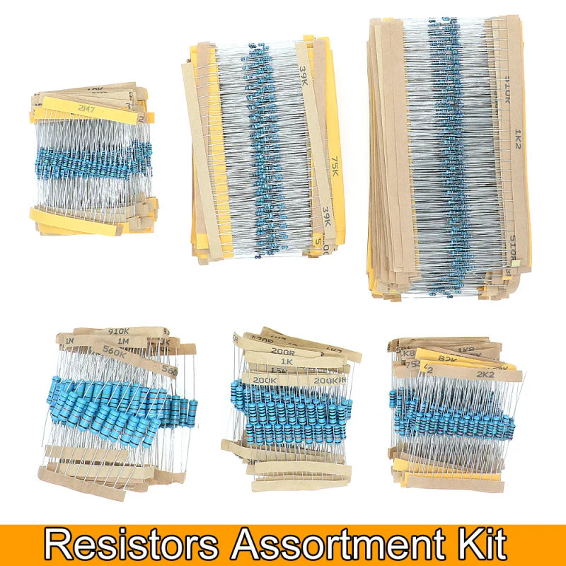 1/8W 1/4W 1/2W 1W 2W 3W 5W 1% Metal Film Resistors Assortment Kit Electronic Components 5 Color ring Resistor Package