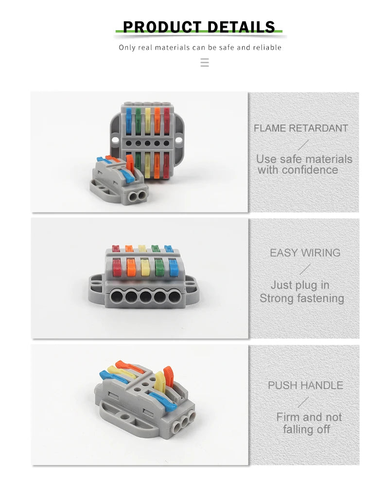 Quick Butt Lever Crimp Terminals Wire Connectors 2-12 Way With Fixing Holes Push-In Universal Compact Electrical Terminal Block