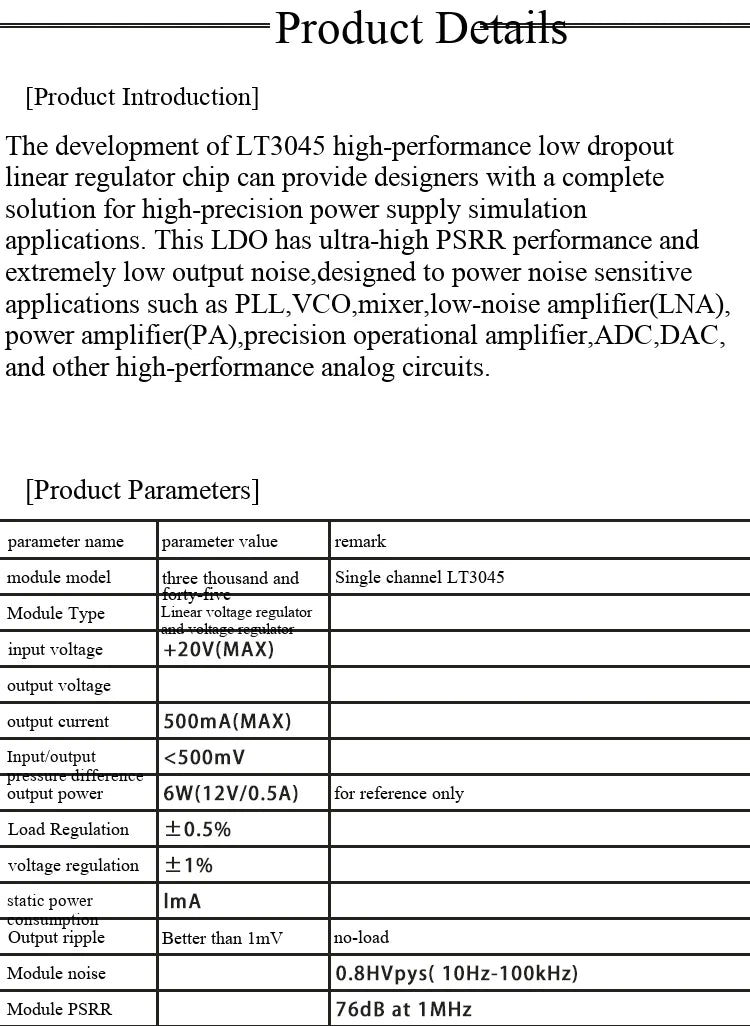 LT3045 Linear Voltage Regulator Module Single Power Low Noise Linear RF Power Supply Module 3.3/5V