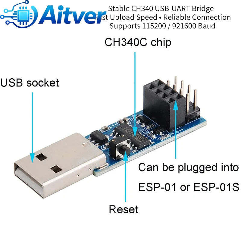 ESP01 Programmer Adapter USB to ESP8266 ESP01S Downloader with Auto Download Function CH340 for Arduino DIY Projects