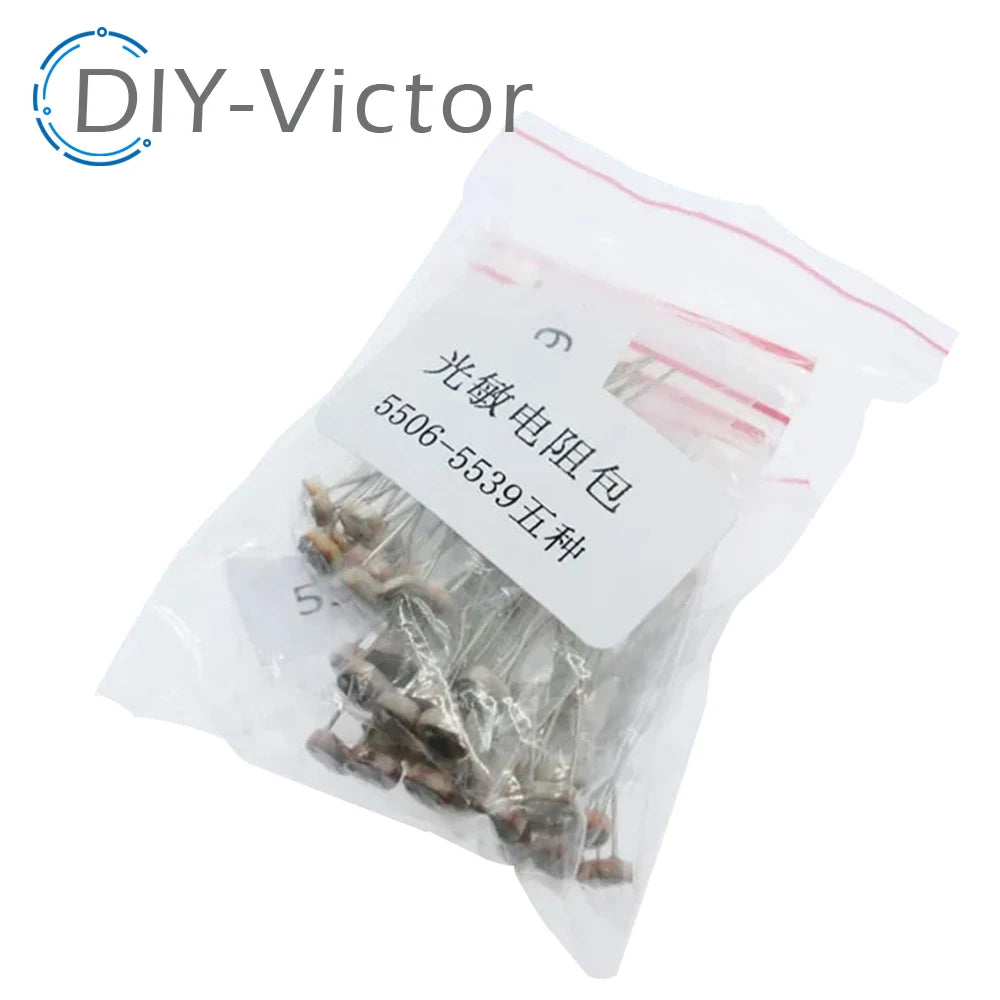 50pcs (5 Values * 10pcs) LDR Photo Light Sensitive Resistor Photoelectric Photoresistor Kit for Arduino 5506 5516 5528 5537 5539