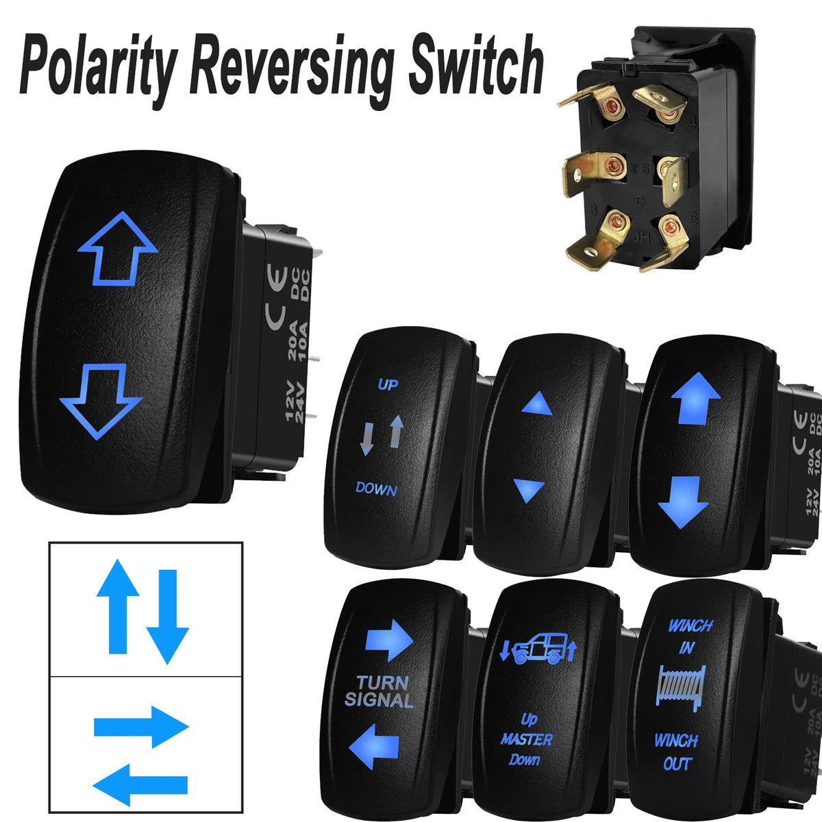 12V Reverse Polarity Rocker Switch DPDT ON-Off-ON 6 Pin Momentary/Latching for Winch Linear Actuator Car Window RV Jack Boat RV